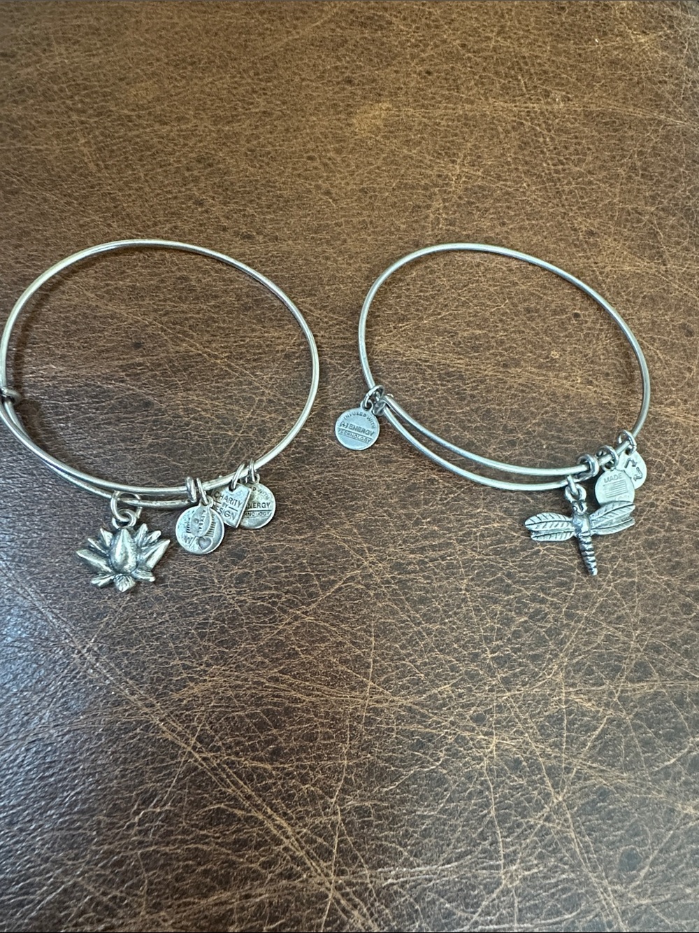Alex and Ani Silver Lotus flower & Dragonfly Charm Bangle Set